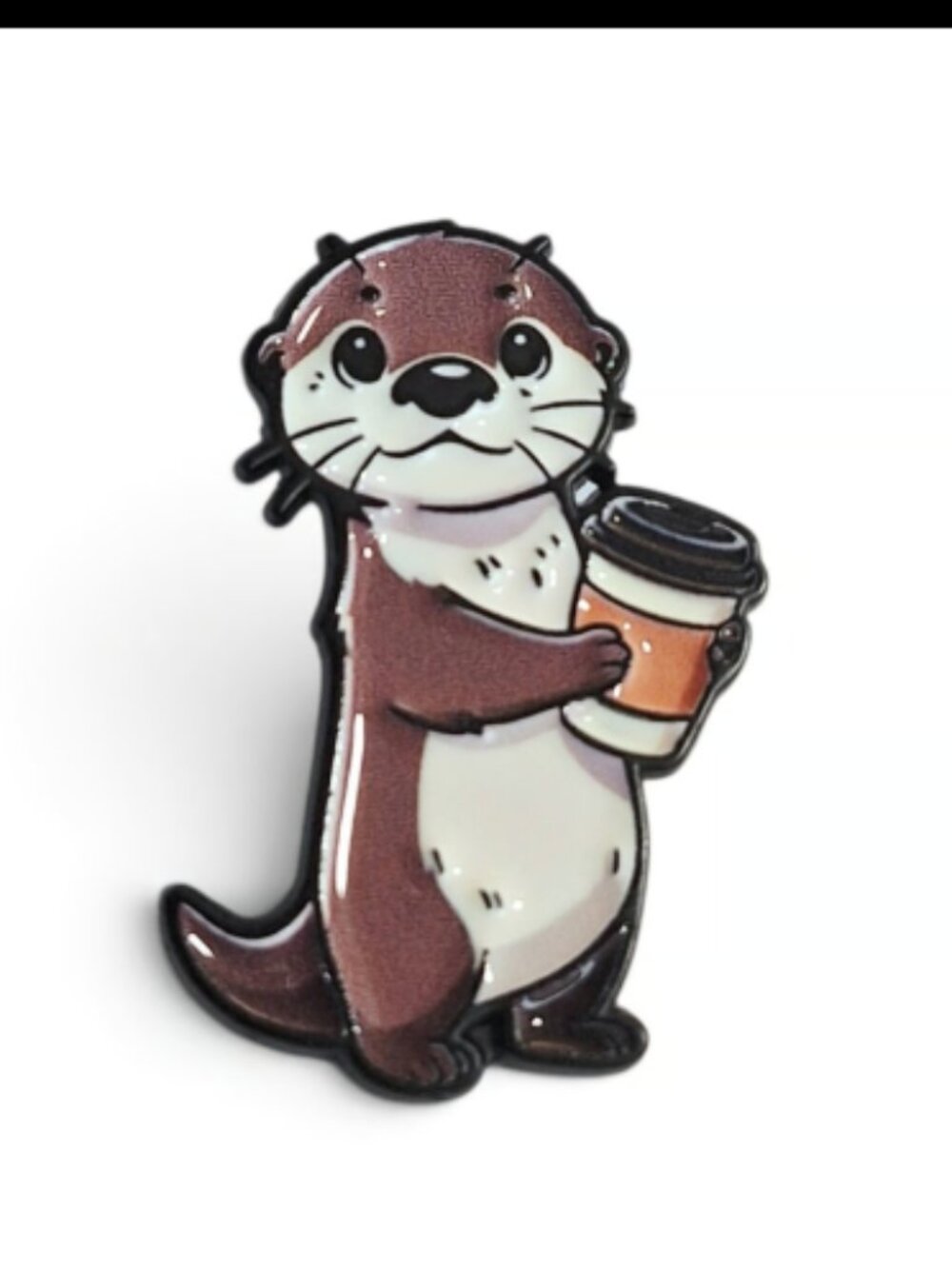 Cute Otter Holding Coffee Cup Enamel Pin
